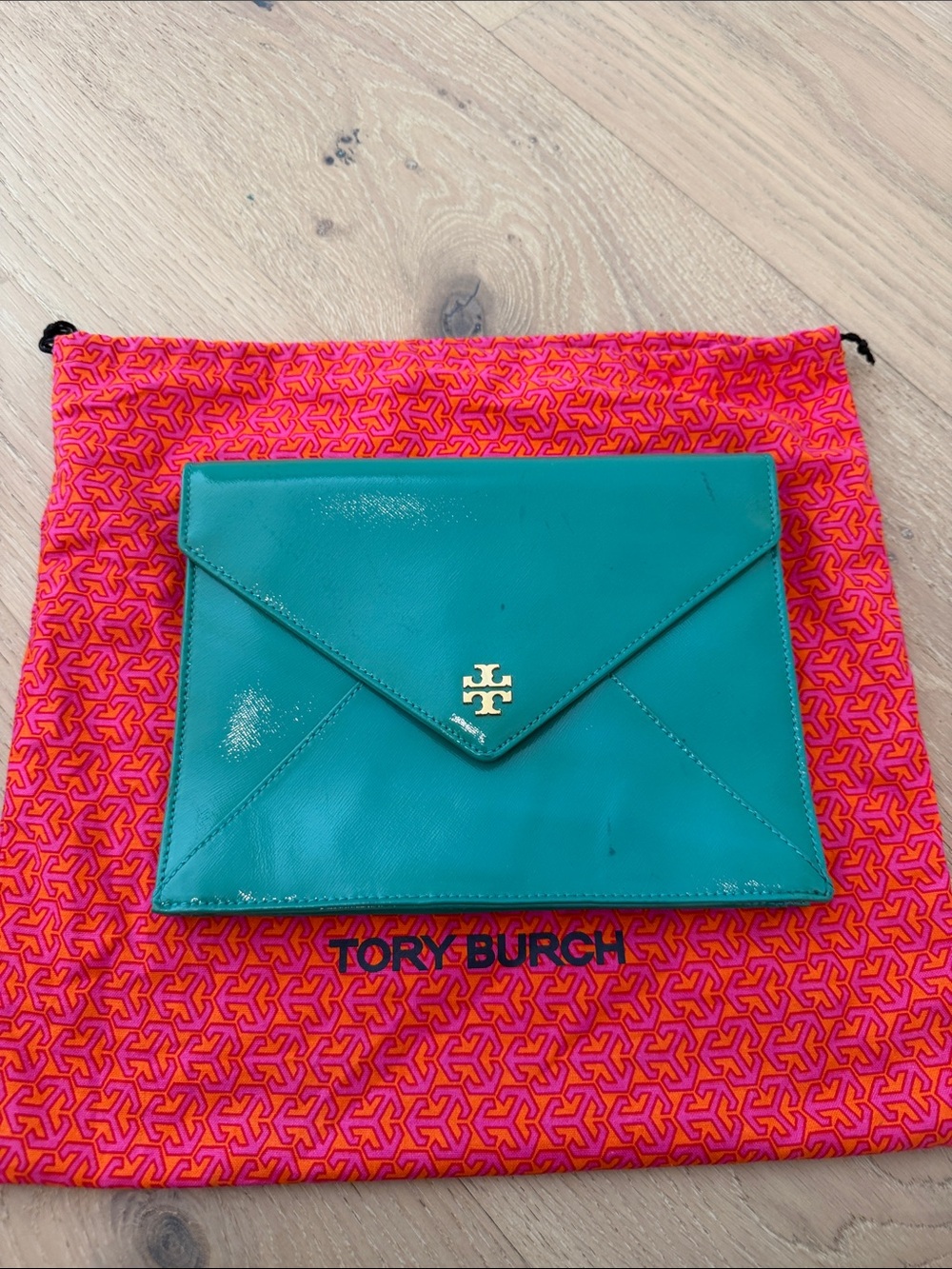 Tory Burch Teal Envelope Wristlet Clutch